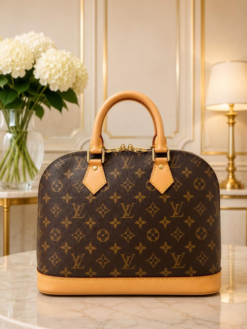 Authentic Louis Vuitton Alma Monogram Canvas Satchel Top Handle Bag
